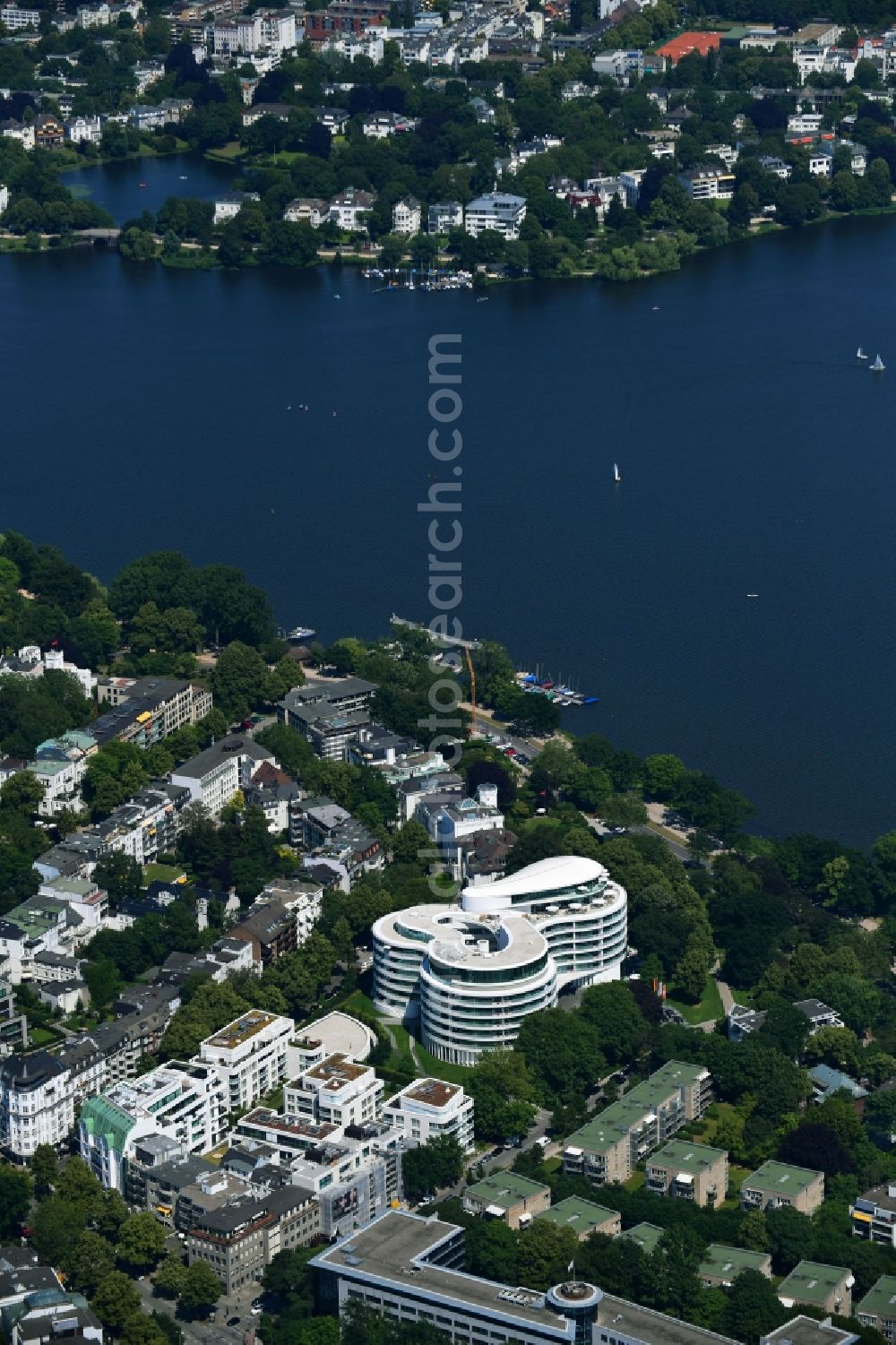 Aerial photograph Hamburg - New construction site the hotel complex Luxushotel The Fontenay an der Aussenalster im Stadtteil Rotherbaum in Hamburg