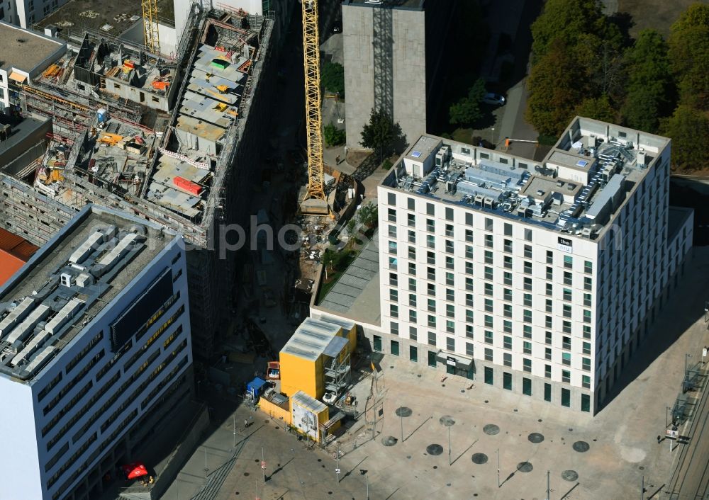 Aerial image Halle (Saale) - Hotel complex niu ridge Hotel on Riebeckplatz in Halle (Saale) in the state Saxony-Anhalt, Germany