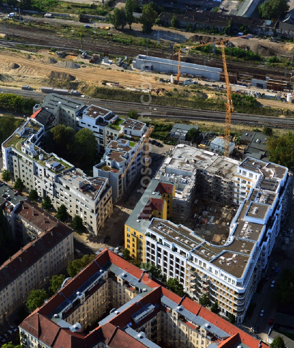 Berlin OT Friedrichshain from the bird's eye view: View of the new construction of apartment buildings in the district of Friedrichshain in Berlin