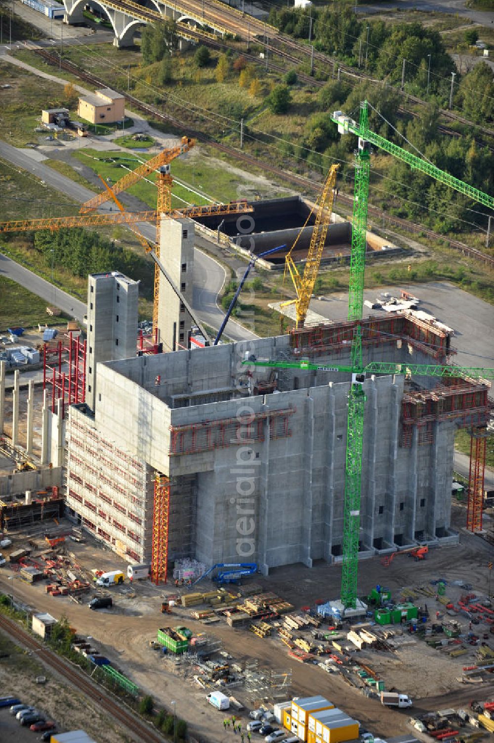 Schwarze Pumpe from the bird's eye view: Construction site of a new substitute fuel power plant near Schwarze Pumpe