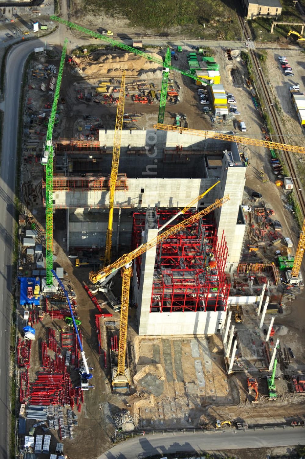 Schwarze Pumpe from the bird's eye view: Construction site of a new substitute fuel power plant near Schwarze Pumpe