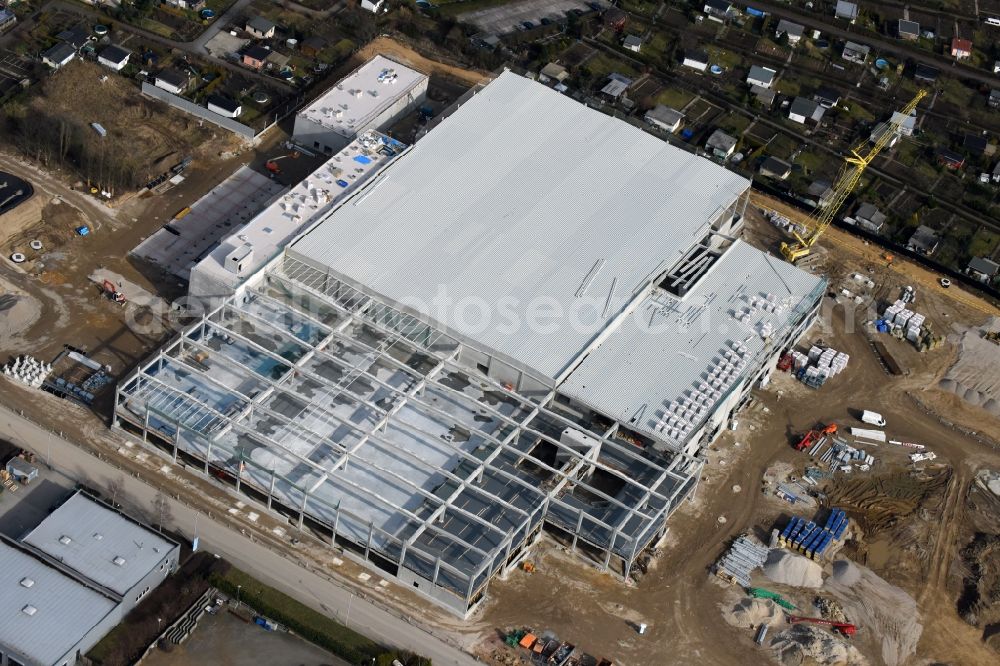 Magdeburg from the bird's eye view: Construction of an IKEA furniture store - Furniture Market in Magdeburg in the state Saxony-Anhalt