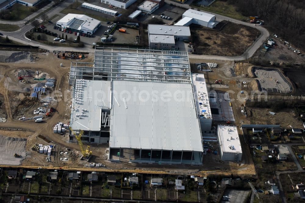 Magdeburg from the bird's eye view: Construction of an IKEA furniture store - Furniture Market in Magdeburg in the state Saxony-Anhalt