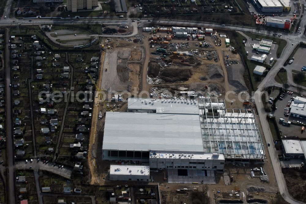 Magdeburg from the bird's eye view: Construction of an IKEA furniture store - Furniture Market in Magdeburg in the state Saxony-Anhalt