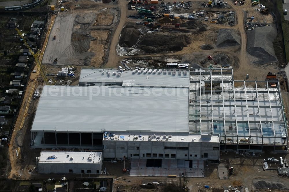 Magdeburg from the bird's eye view: Construction of an IKEA furniture store - Furniture Market in Magdeburg in the state Saxony-Anhalt