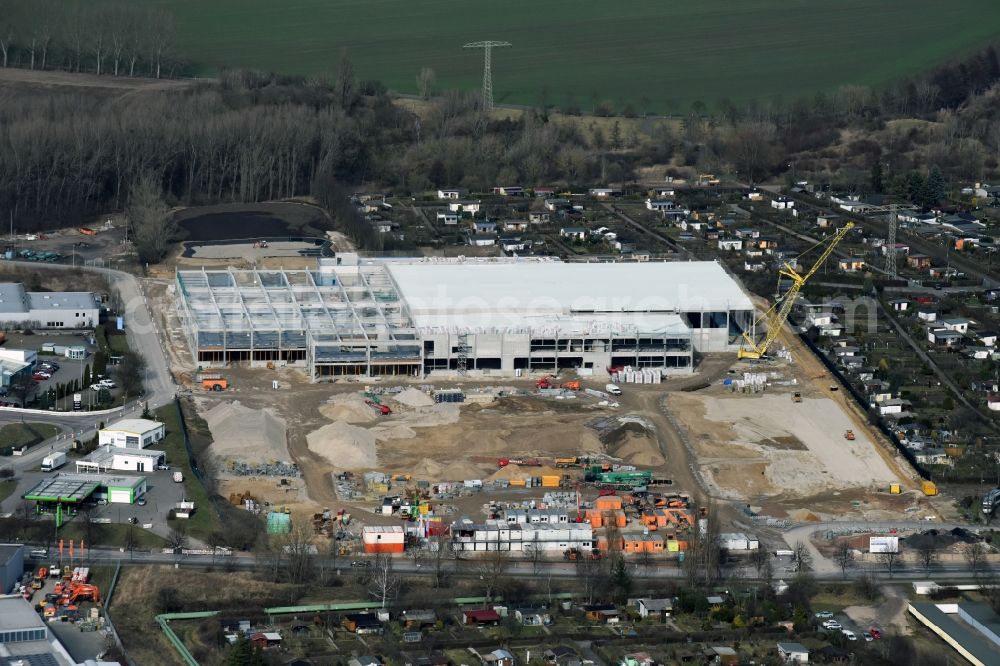 Aerial image Magdeburg - Construction of an IKEA furniture store - Furniture Market in Magdeburg in the state Saxony-Anhalt