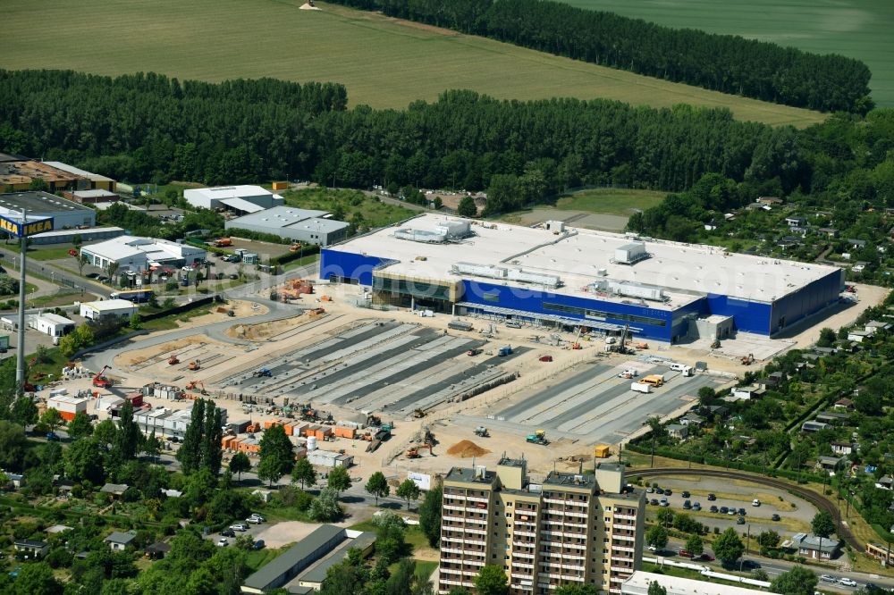 Aerial image Magdeburg - Construction of an IKEA furniture store - Furniture Market in Magdeburg in the state Saxony-Anhalt