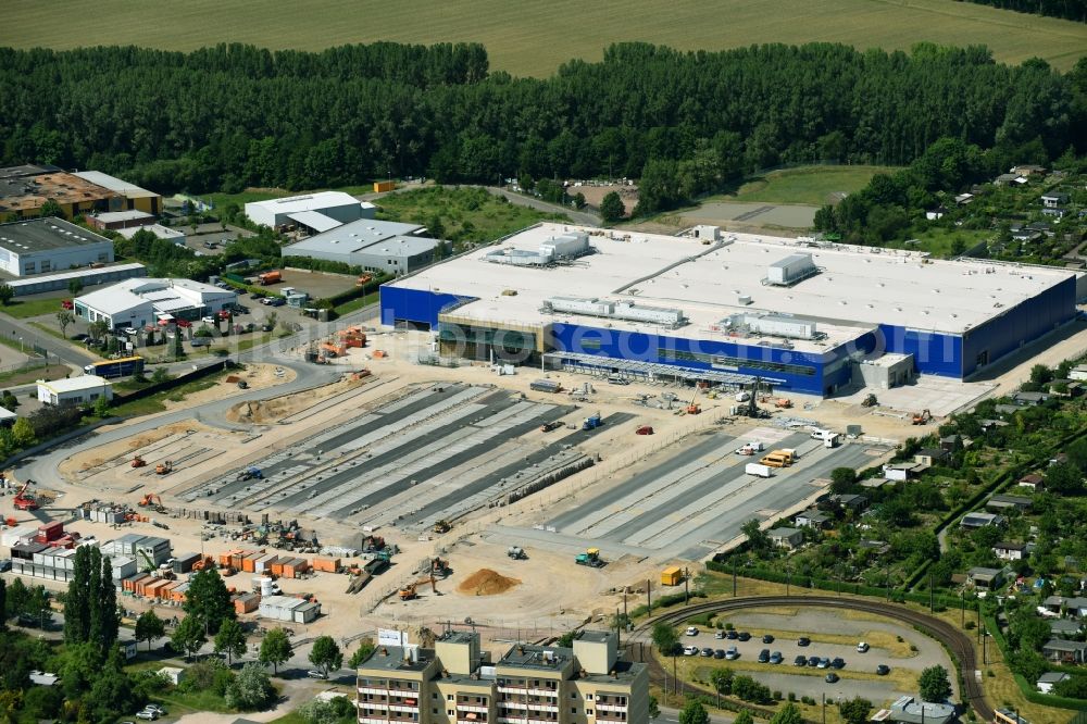 Aerial photograph Magdeburg - Construction of an IKEA furniture store - Furniture Market in Magdeburg in the state Saxony-Anhalt