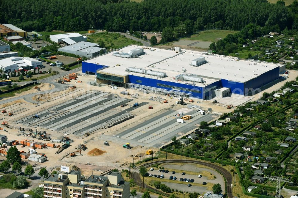 Magdeburg from above - Construction of an IKEA furniture store - Furniture Market in Magdeburg in the state Saxony-Anhalt