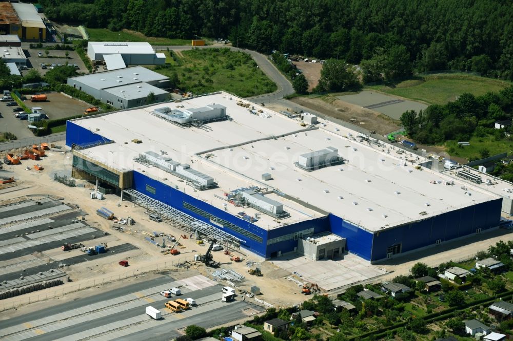 Magdeburg from the bird's eye view: Construction of an IKEA furniture store - Furniture Market in Magdeburg in the state Saxony-Anhalt