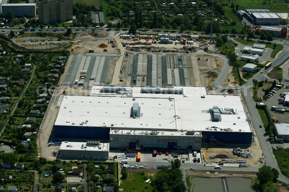 Magdeburg from the bird's eye view: Construction of an IKEA furniture store - Furniture Market in Magdeburg in the state Saxony-Anhalt