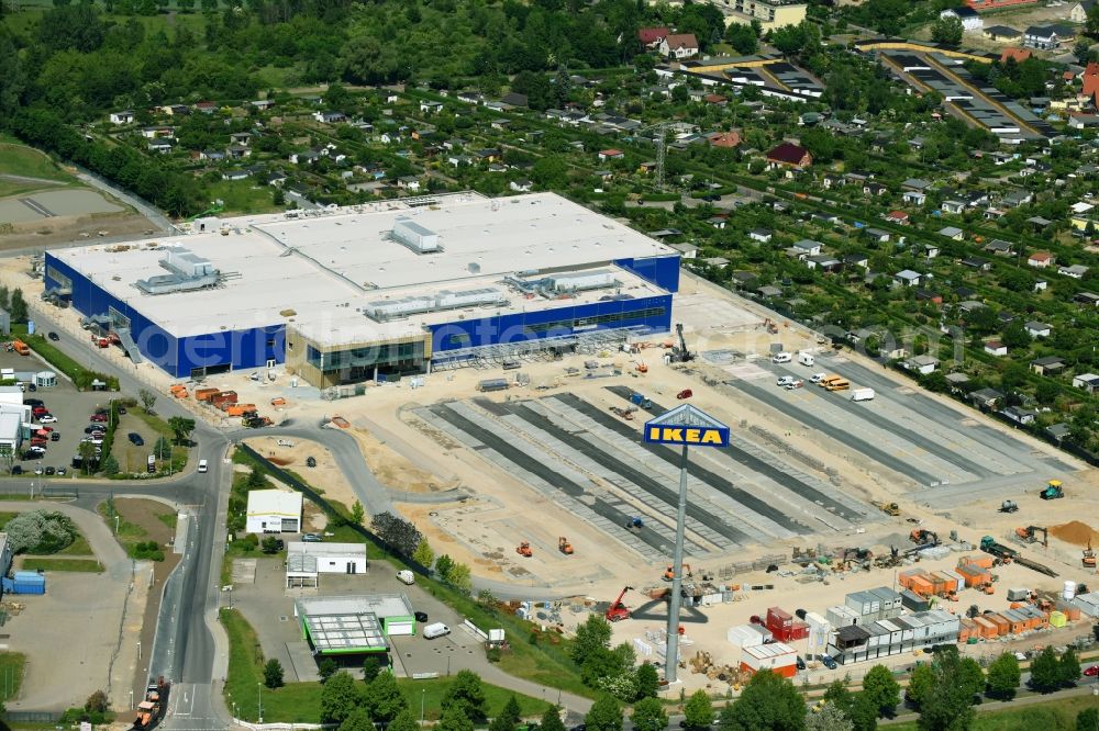 Magdeburg from the bird's eye view: Construction of an IKEA furniture store - Furniture Market in Magdeburg in the state Saxony-Anhalt