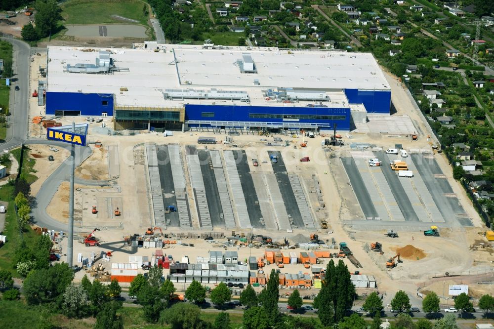 Magdeburg from above - Construction of an IKEA furniture store - Furniture Market in Magdeburg in the state Saxony-Anhalt