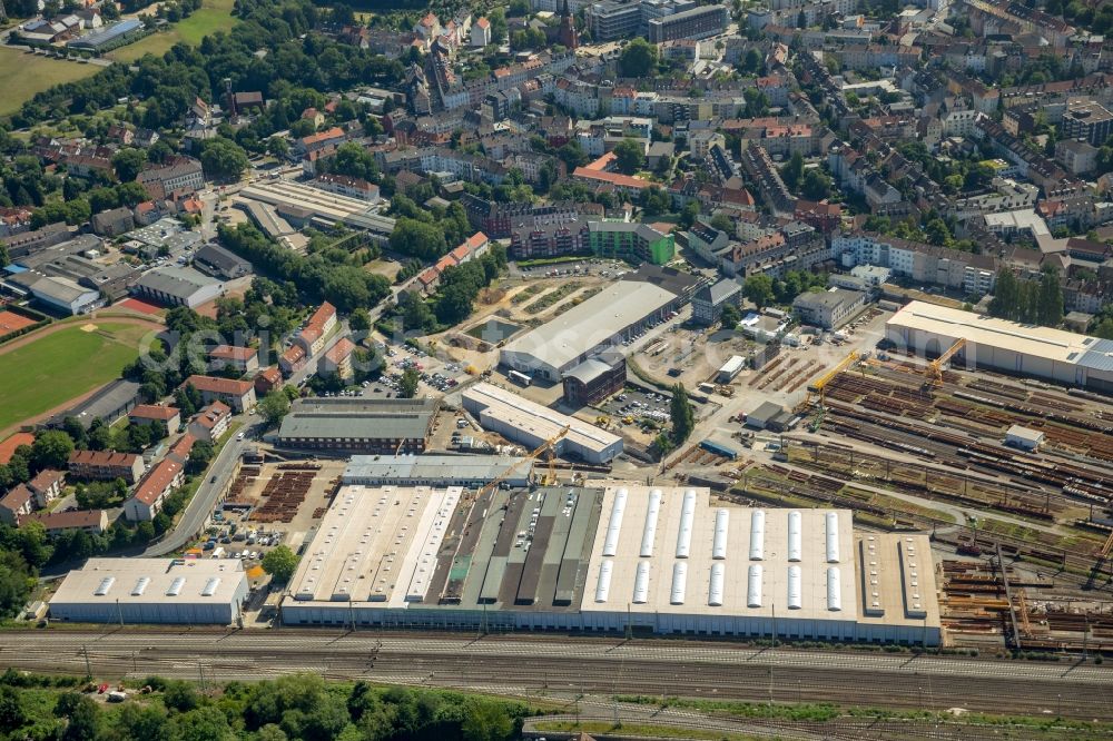 Aerial image Witten - Railway depot and repair shop for maintenance DB factory Oberbaustoffe Witten in the district Bommern in Witten in the state North Rhine-Westphalia, Germany