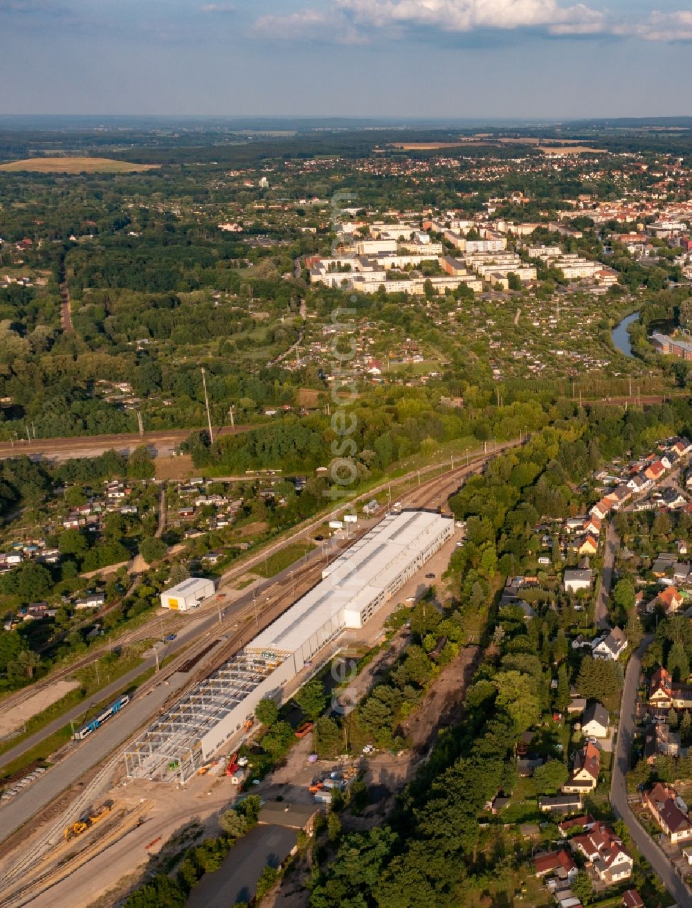 Aerial image Eberswalde - Railway depot and repair shop for maintenance and repair of trains ODIG in Eberswalde in the state Brandenburg, Germany