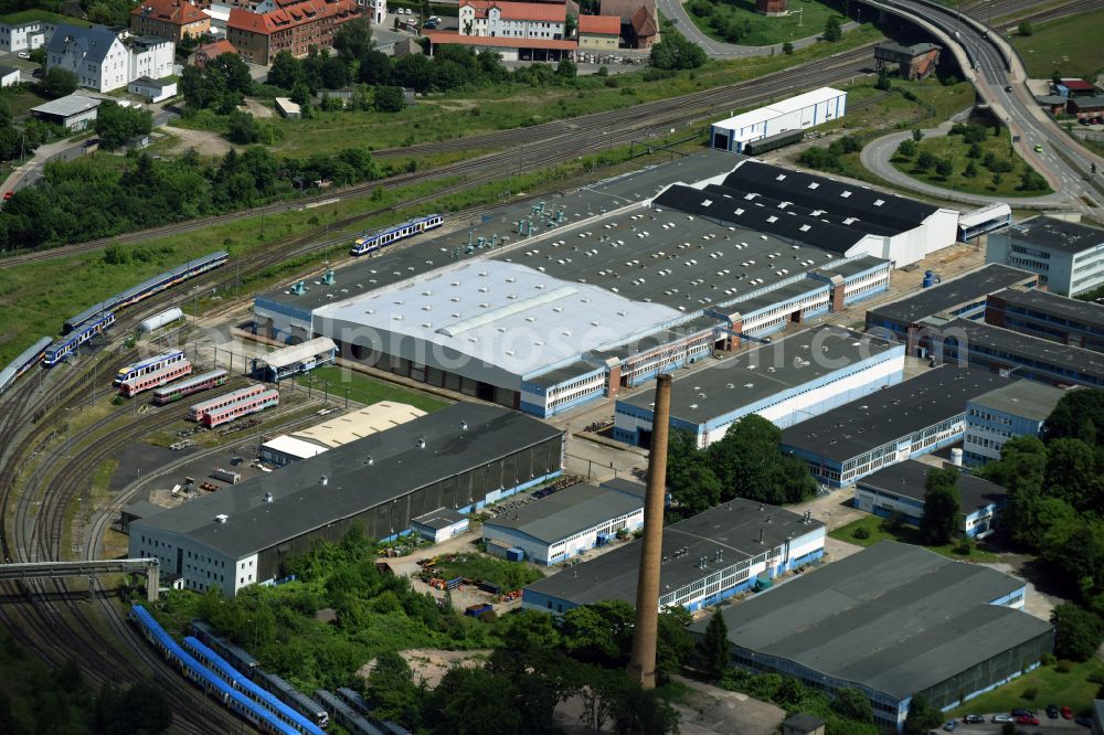 Aerial image Halberstadt - Railway depot and repair shop for maintenance and repair of trains on street Magdeburger Strasse in Halberstadt in the state Saxony-Anhalt, Germany