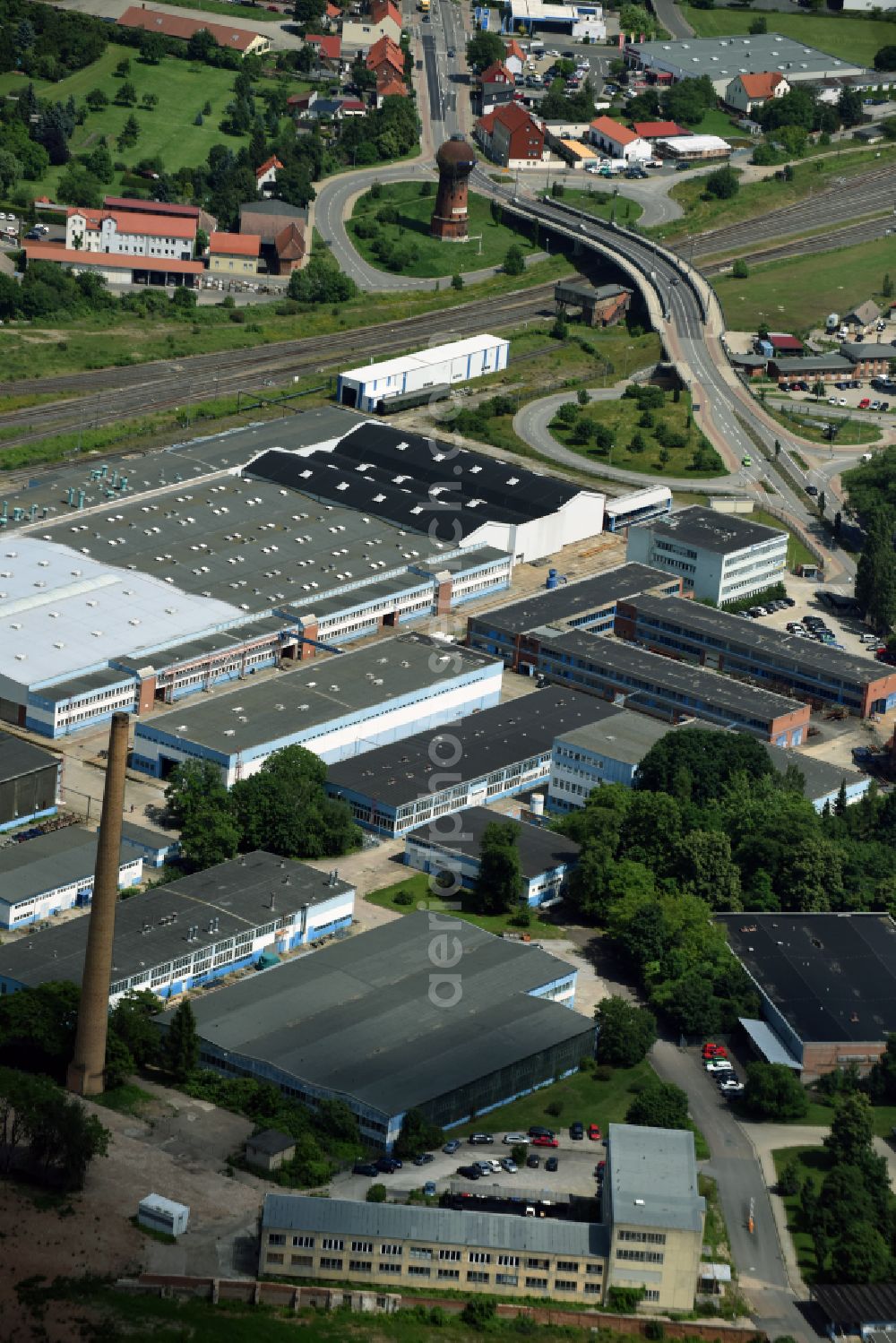 Halberstadt from above - Railway depot and repair shop for maintenance and repair of trains on street Magdeburger Strasse in Halberstadt in the state Saxony-Anhalt, Germany