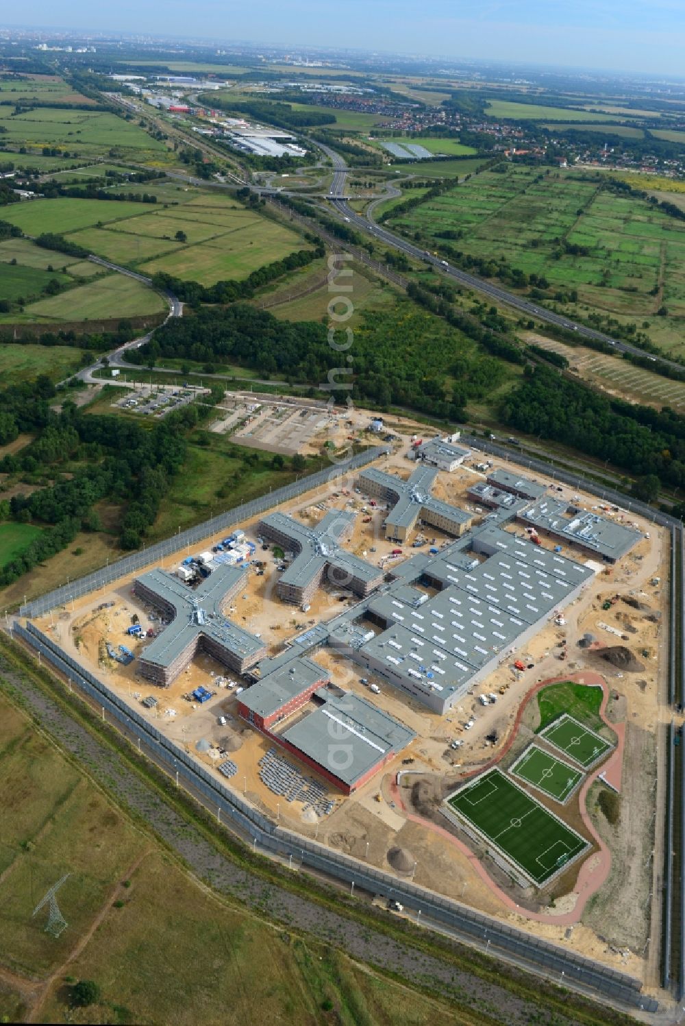 Aerial photograph Großbeeren - Construction site of the new penal institution Heidering Grossbeeren