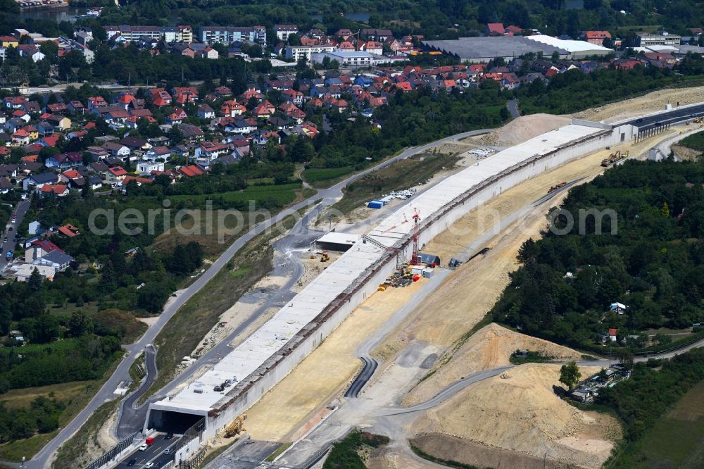 Würzburg from above - New construction of the route in the course of the motorway tunnel construction of the BAB A 3 in the district Heidingsfeld in Wuerzburg in the state Bavaria, Germany