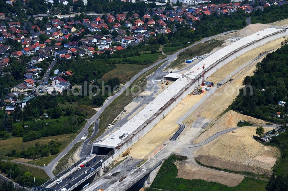 Würzburg from the bird's eye view: New construction of the route in the course of the motorway tunnel construction of the BAB A 3 in the district Heidingsfeld in Wuerzburg in the state Bavaria, Germany