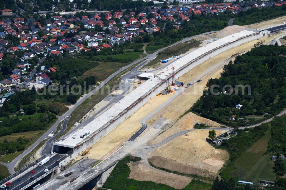 Aerial image Würzburg - New construction of the route in the course of the motorway tunnel construction of the BAB A 3 in the district Heidingsfeld in Wuerzburg in the state Bavaria, Germany