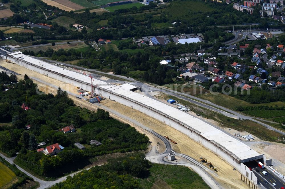 Aerial image Würzburg - New construction of the route in the course of the motorway tunnel construction of the BAB A 3 in the district Heidingsfeld in Wuerzburg in the state Bavaria, Germany