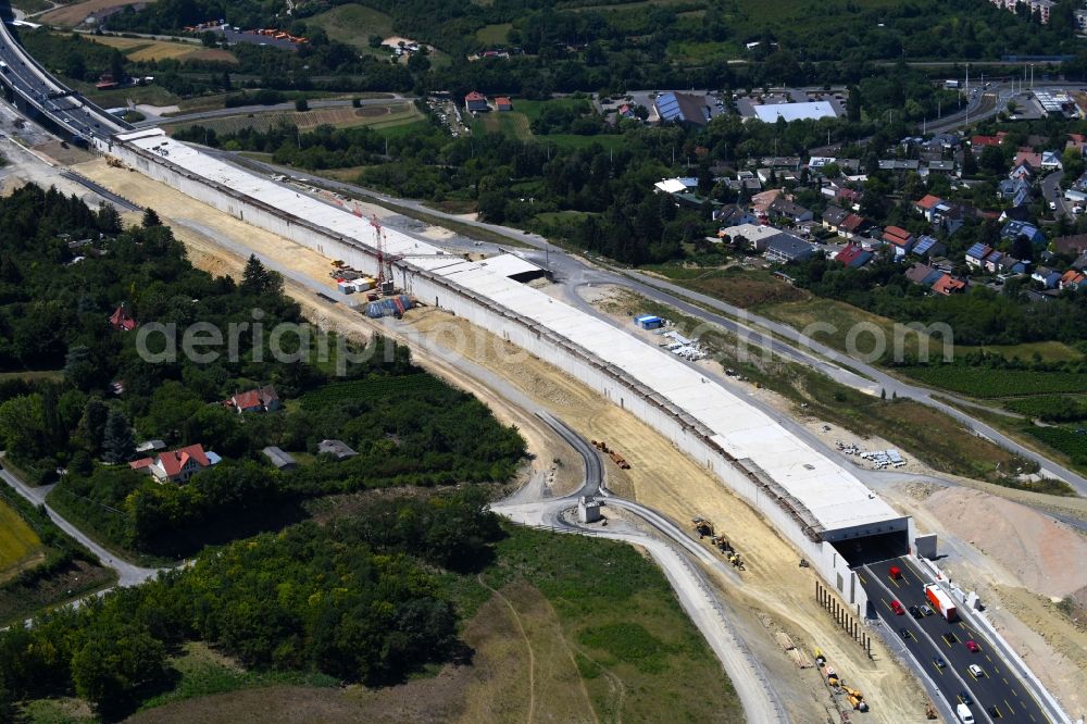 Aerial photograph Würzburg - New construction of the route in the course of the motorway tunnel construction of the BAB A 3 in the district Heidingsfeld in Wuerzburg in the state Bavaria, Germany