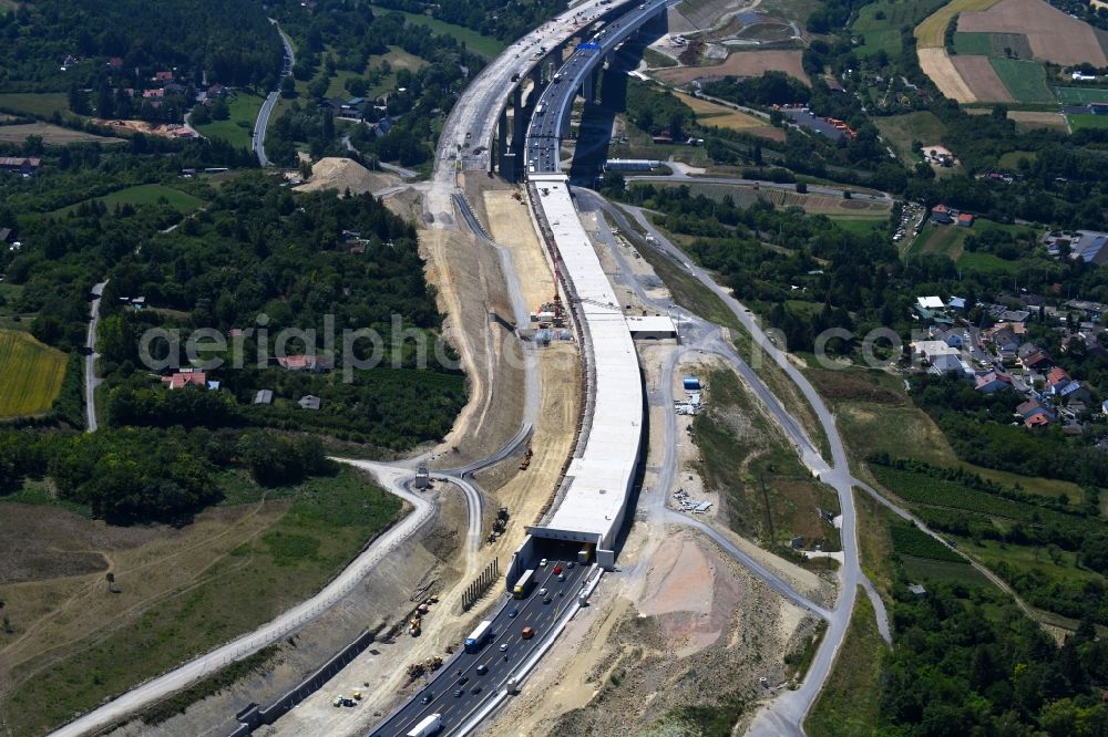 Aerial image Würzburg - New construction of the route in the course of the motorway tunnel construction of the BAB A 3 in the district Heidingsfeld in Wuerzburg in the state Bavaria, Germany