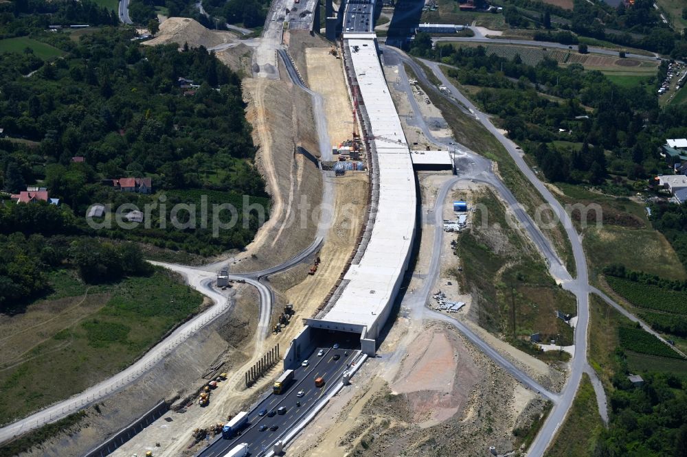 Aerial photograph Würzburg - New construction of the route in the course of the motorway tunnel construction of the BAB A 3 in the district Heidingsfeld in Wuerzburg in the state Bavaria, Germany