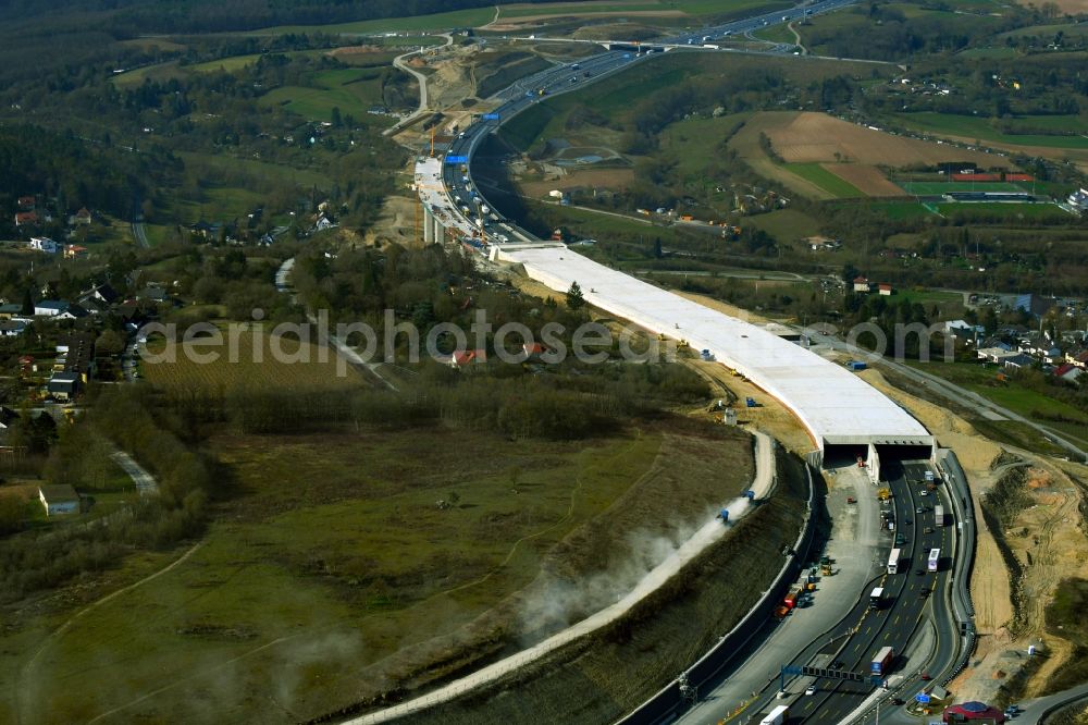 Aerial image Würzburg - New construction of the route in the course of the motorway tunnel construction of the BAB A 3 in the district Heidingsfeld in Wuerzburg in the state Bavaria, Germany