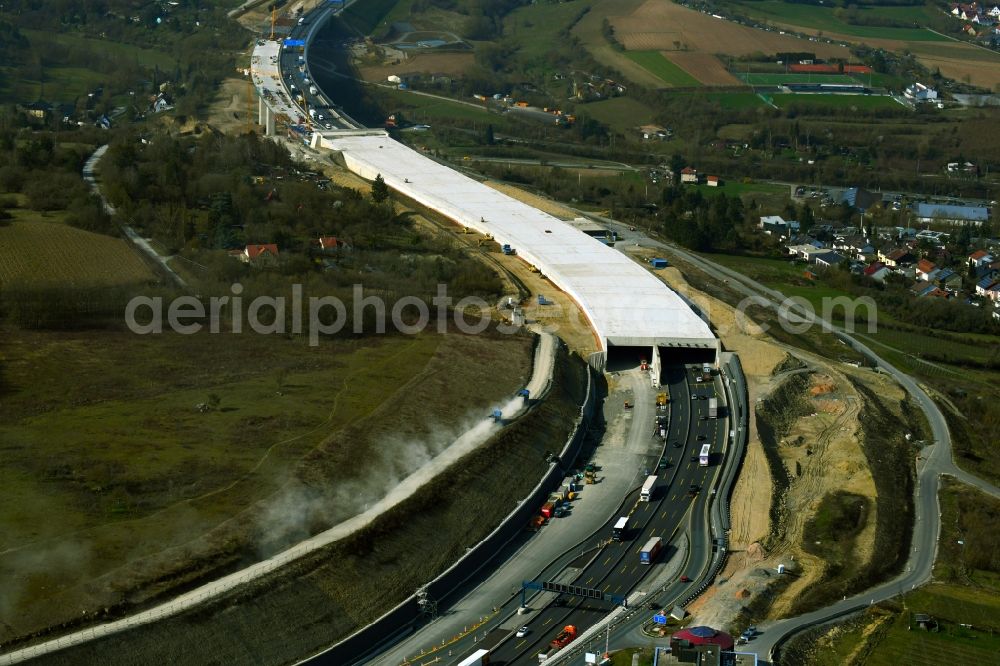 Aerial photograph Würzburg - New construction of the route in the course of the motorway tunnel construction of the BAB A 3 in the district Heidingsfeld in Wuerzburg in the state Bavaria, Germany