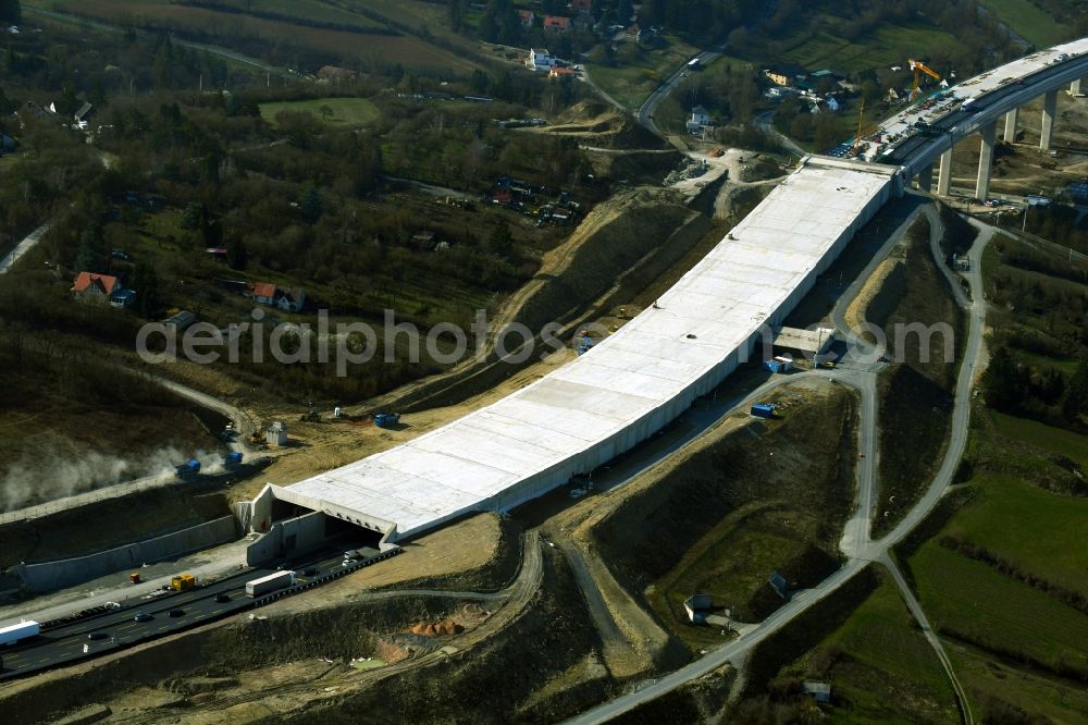 Würzburg from above - New construction of the route in the course of the motorway tunnel construction of the BAB A 3 in the district Heidingsfeld in Wuerzburg in the state Bavaria, Germany