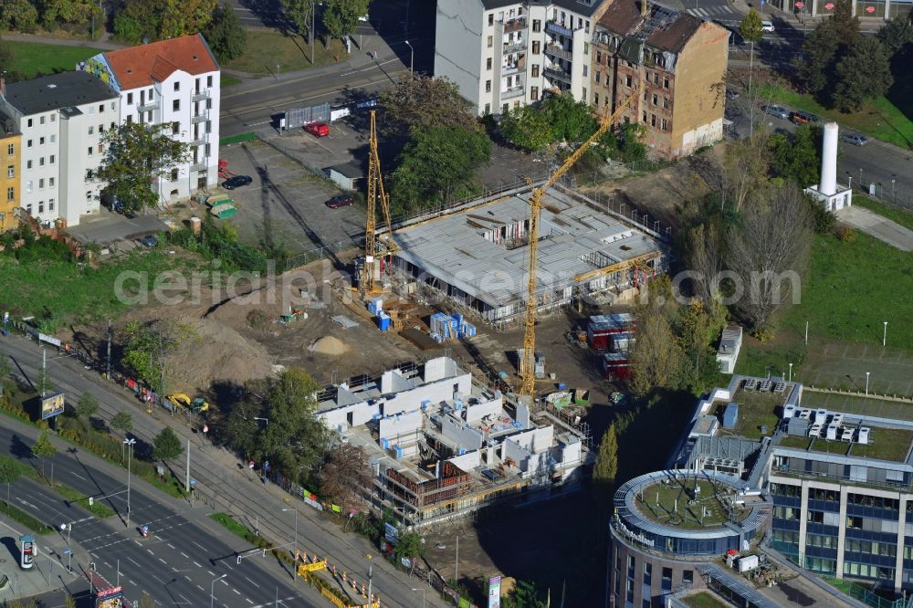 Leipzig from the bird's eye view: View of the new construction of day-care centres in Leipzig in the state Saxony