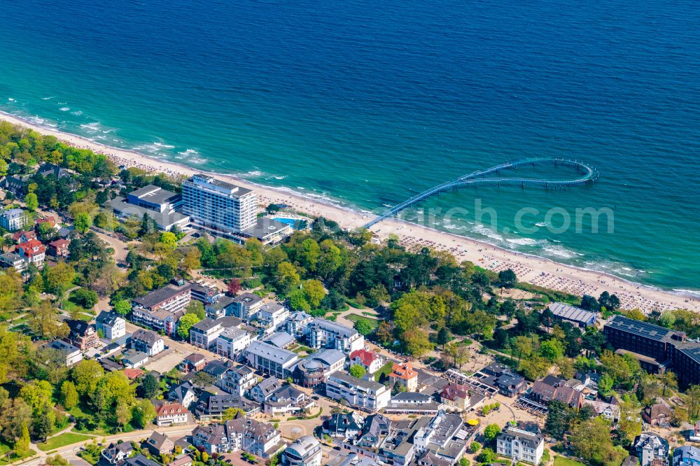 Aerial image Timmendorfer Strand - New construction of the treads and construction of the pier over the water surface of the Baltic Sea on the Strandallee street in Timmendorfer Strand on the Baltic Sea coast in the state Schleswig-Holstein, Germany