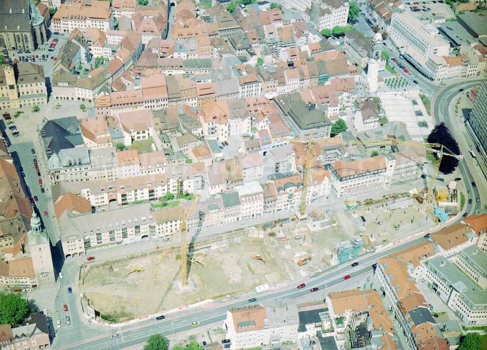 Bautzen from above - Construction site of building of the shopping center Kornmarkt-Center in Bautzen in the state Saxony, Germany