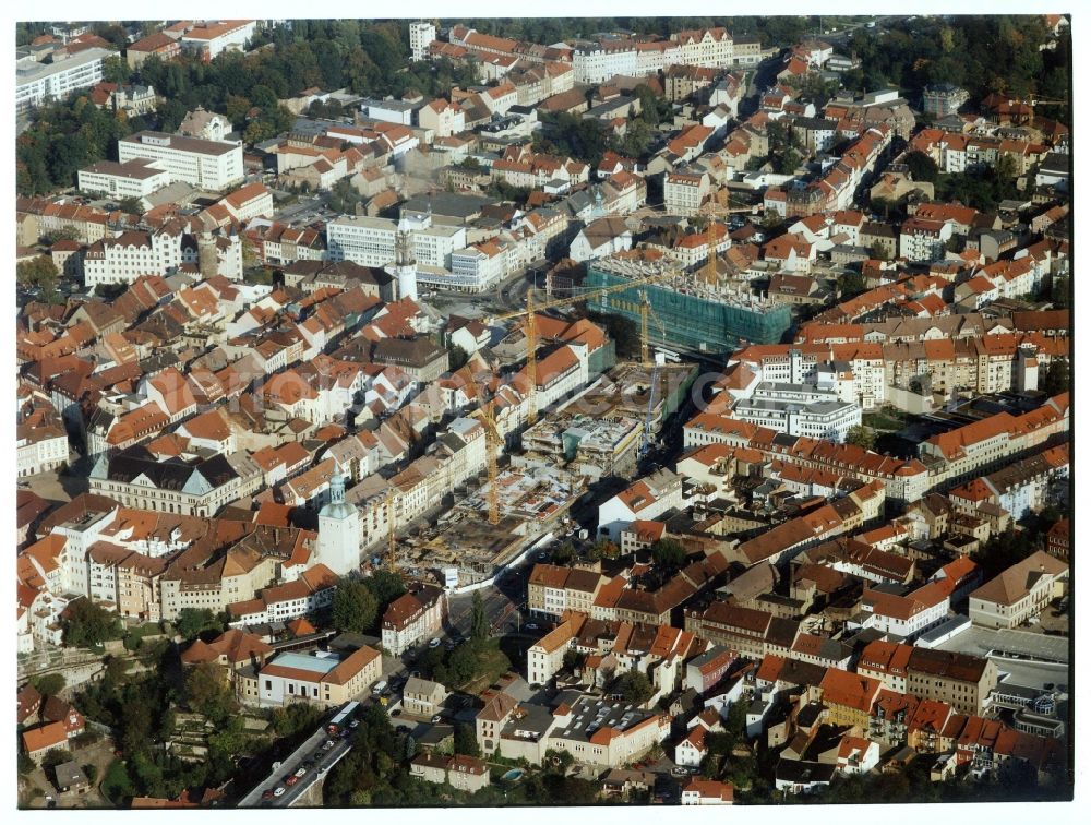 Bautzen from above - Construction site of building of the shopping center Kornmarkt-Center in Bautzen in the state Saxony, Germany