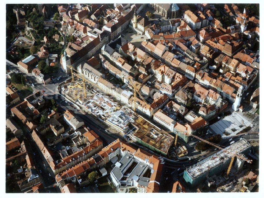 Bautzen from above - Construction site of building of the shopping center Kornmarkt-Center in Bautzen in the state Saxony, Germany