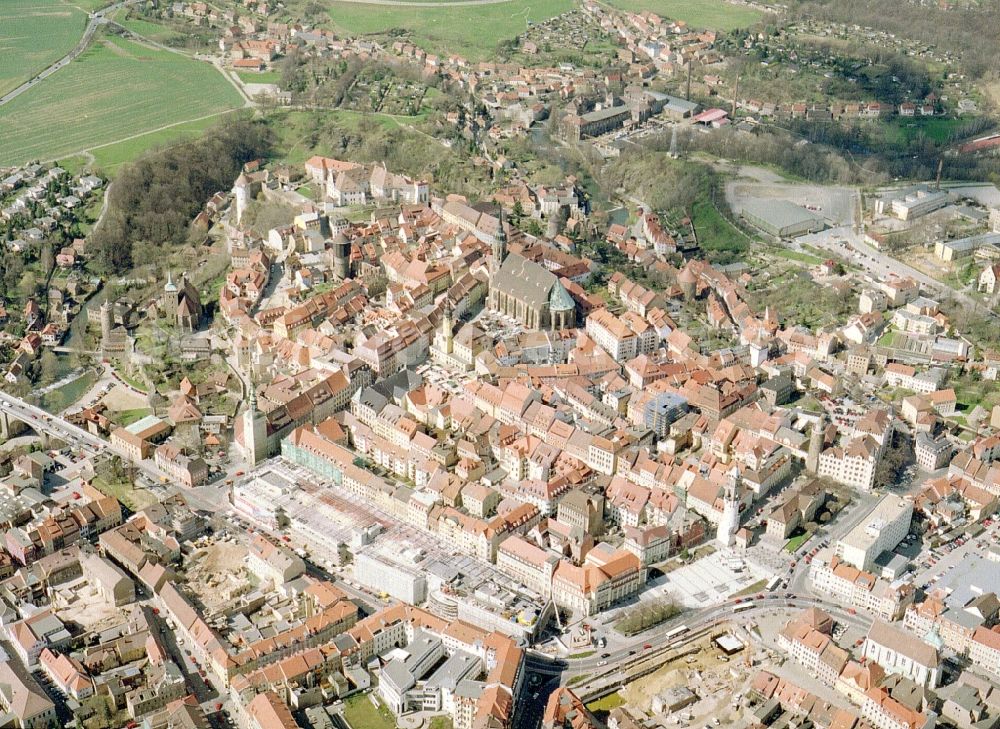 Aerial photograph Bautzen - Construction site of building of the shopping center Kornmarkt-Center in Bautzen in the state Saxony, Germany