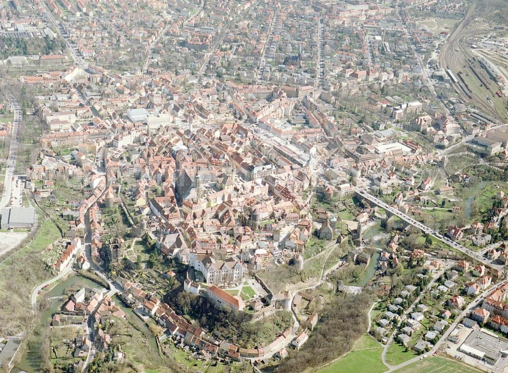 Bautzen from the bird's eye view: Construction site of building of the shopping center Kornmarkt-Center in Bautzen in the state Saxony, Germany