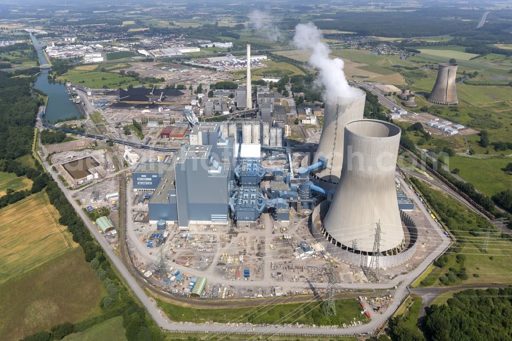 Aerial image Hamm OT Schmehausen - View of the new construction of the Kraftwerk Westfalen in the district of Schmehausen in Hamm in the state of North Rhine-Westphalia