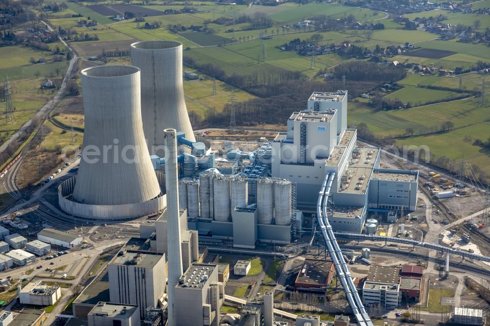 Aerial photograph Hamm OT Schmehausen - View of the new construction of the Kraftwerk Westfalen in the district of Schmehausen in Hamm in the state of North Rhine-Westphalia