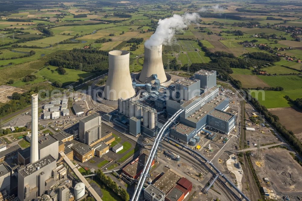 Aerial image Hamm OT Schmehausen - View of the new construction of the Kraftwerk Westfalen in the district of Schmehausen in Hamm in the state of North Rhine-Westphalia