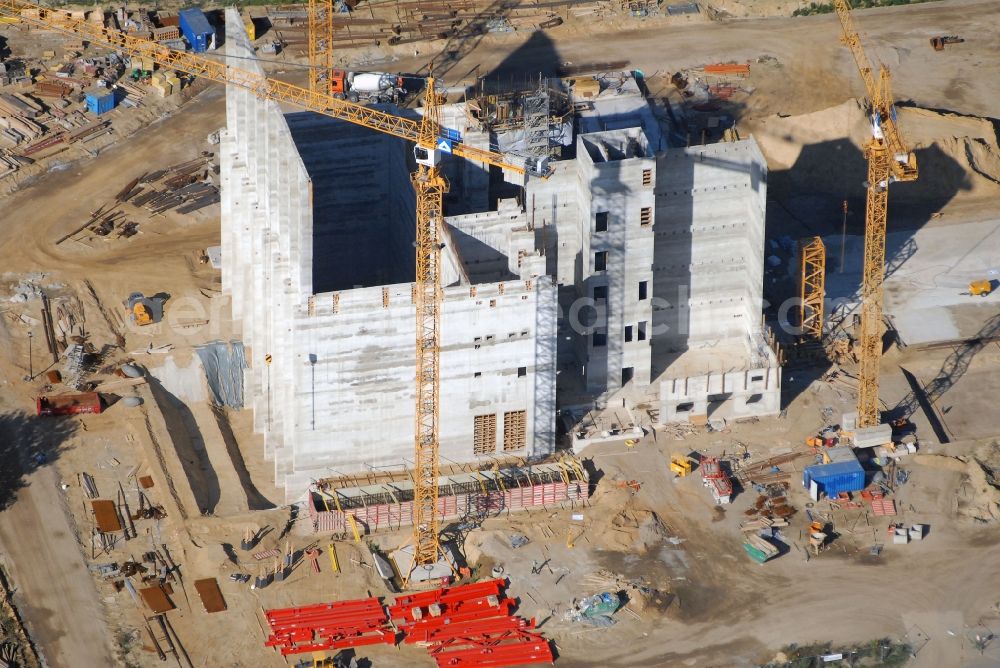 Aerial image Rüdersdorf - Construction site of Power plants and exhaust towers of Waste incineration plant station IKW Ruedersdorf on Siedlerweg in Ruedersdorf in the state Brandenburg, Germany