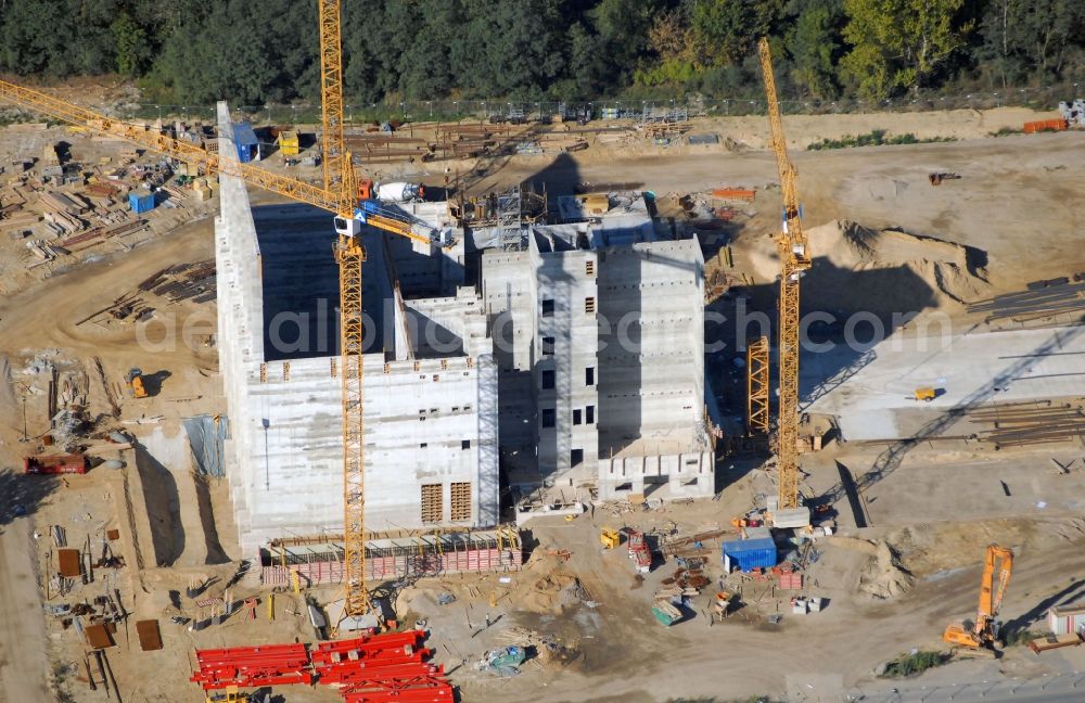 Aerial photograph Rüdersdorf - Construction site of Power plants and exhaust towers of Waste incineration plant station IKW Ruedersdorf on Siedlerweg in Ruedersdorf in the state Brandenburg, Germany