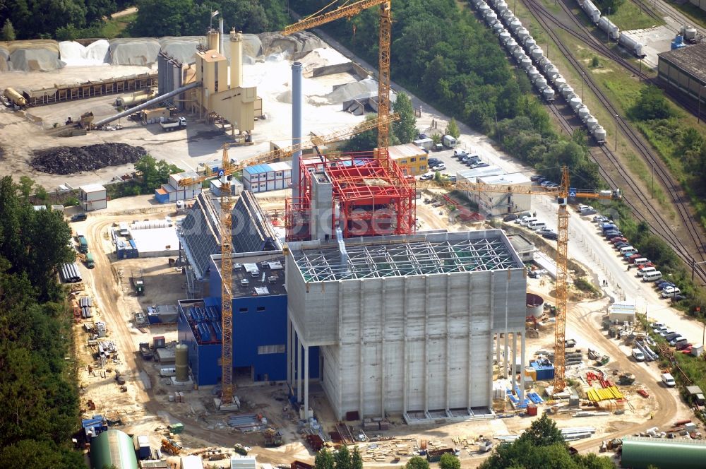 Aerial image Rüdersdorf - Construction site of Power plants and exhaust towers of Waste incineration plant station IKW Ruedersdorf on Siedlerweg in Ruedersdorf in the state Brandenburg, Germany