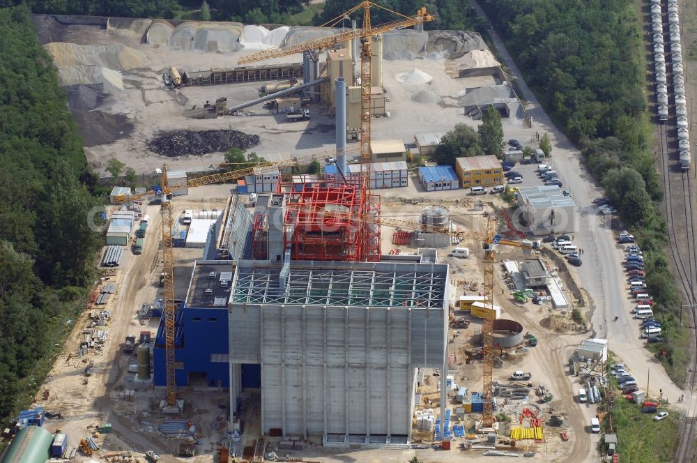 Aerial photograph Rüdersdorf - Construction site of Power plants and exhaust towers of Waste incineration plant station IKW Ruedersdorf on Siedlerweg in Ruedersdorf in the state Brandenburg, Germany