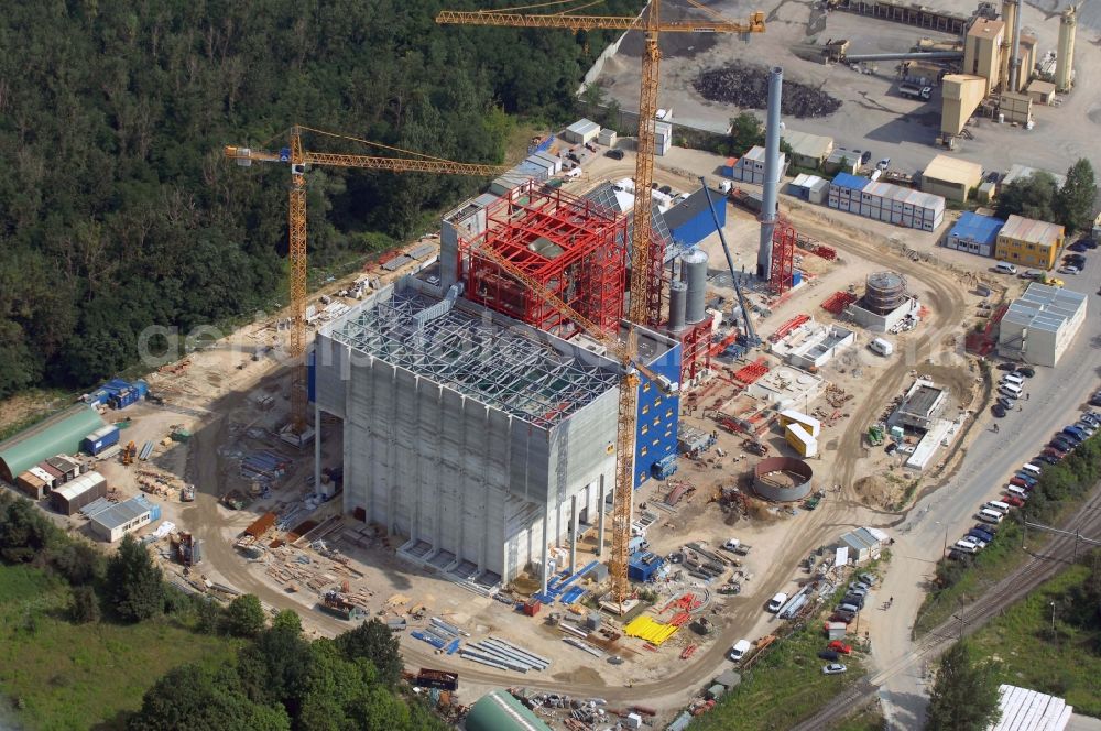 Aerial image Rüdersdorf - Construction site of Power plants and exhaust towers of Waste incineration plant station IKW Ruedersdorf on Siedlerweg in Ruedersdorf in the state Brandenburg, Germany