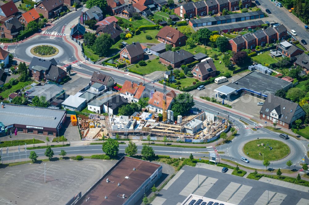 Aerial image Stade - New roundabout construction - street course Glueckstaetterstrasse Freibunger Strasse in Stade in the state Lower Saxony, Germany