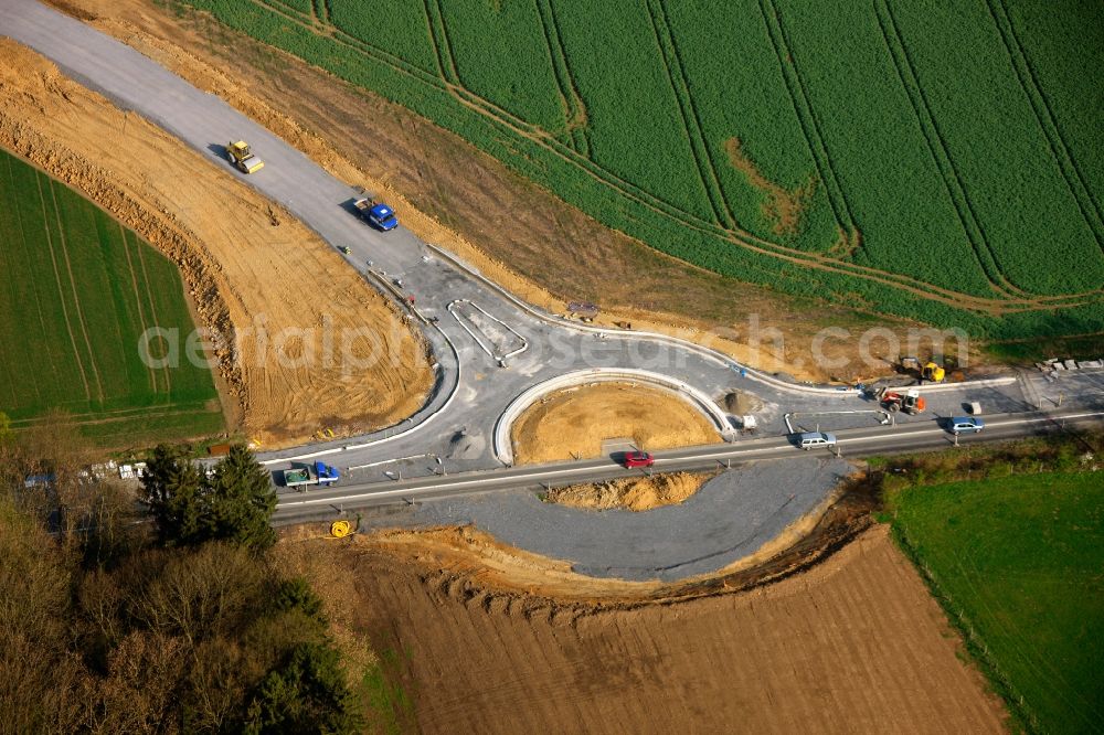 Bönen from the bird's eye view: View of the new construction of a rotary traffic in Boenen in the state North Rhine-Westphalia