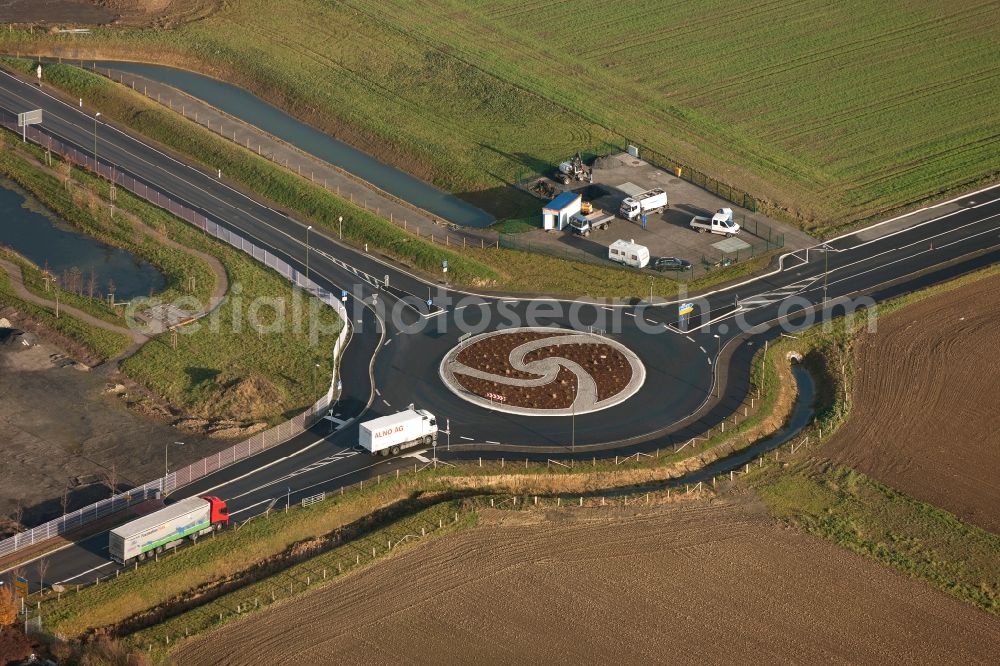 Aerial image Bönen - View of the new construction of a rotary traffic in Boenen in the state North Rhine-Westphalia